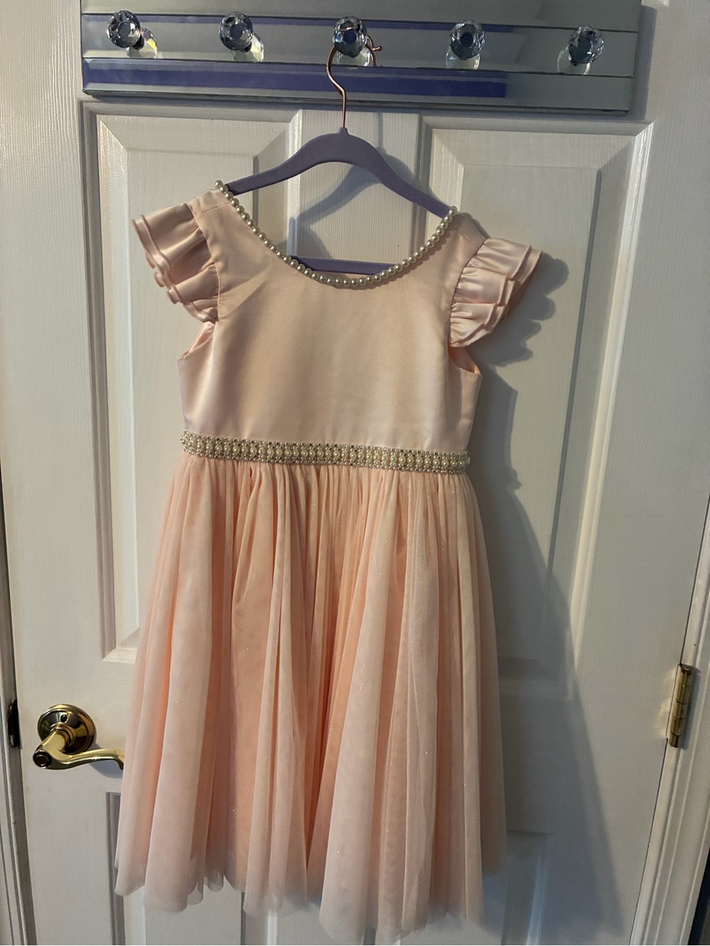 Couture Princess Girls Light Pink Tulle Party Dress with Pearl Trim size 6